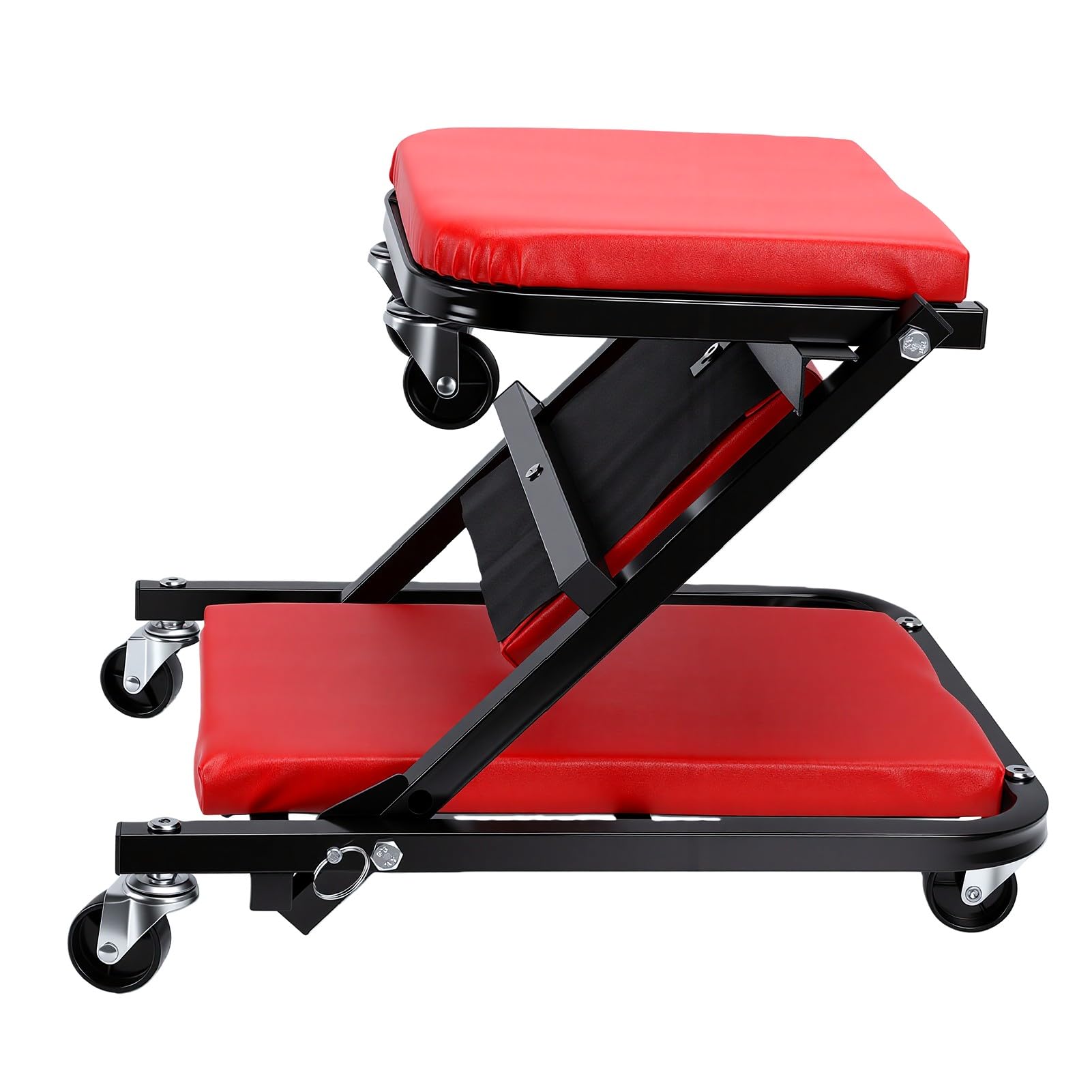 Tbest Camilla Rodante Plegable para Mecánico, Asiento Rodante bajo Perfil 3 en 1 con 6 Ruedas Giratorias de 360 Grados for Reparaciones de Coches en Garaje (Rojo)
