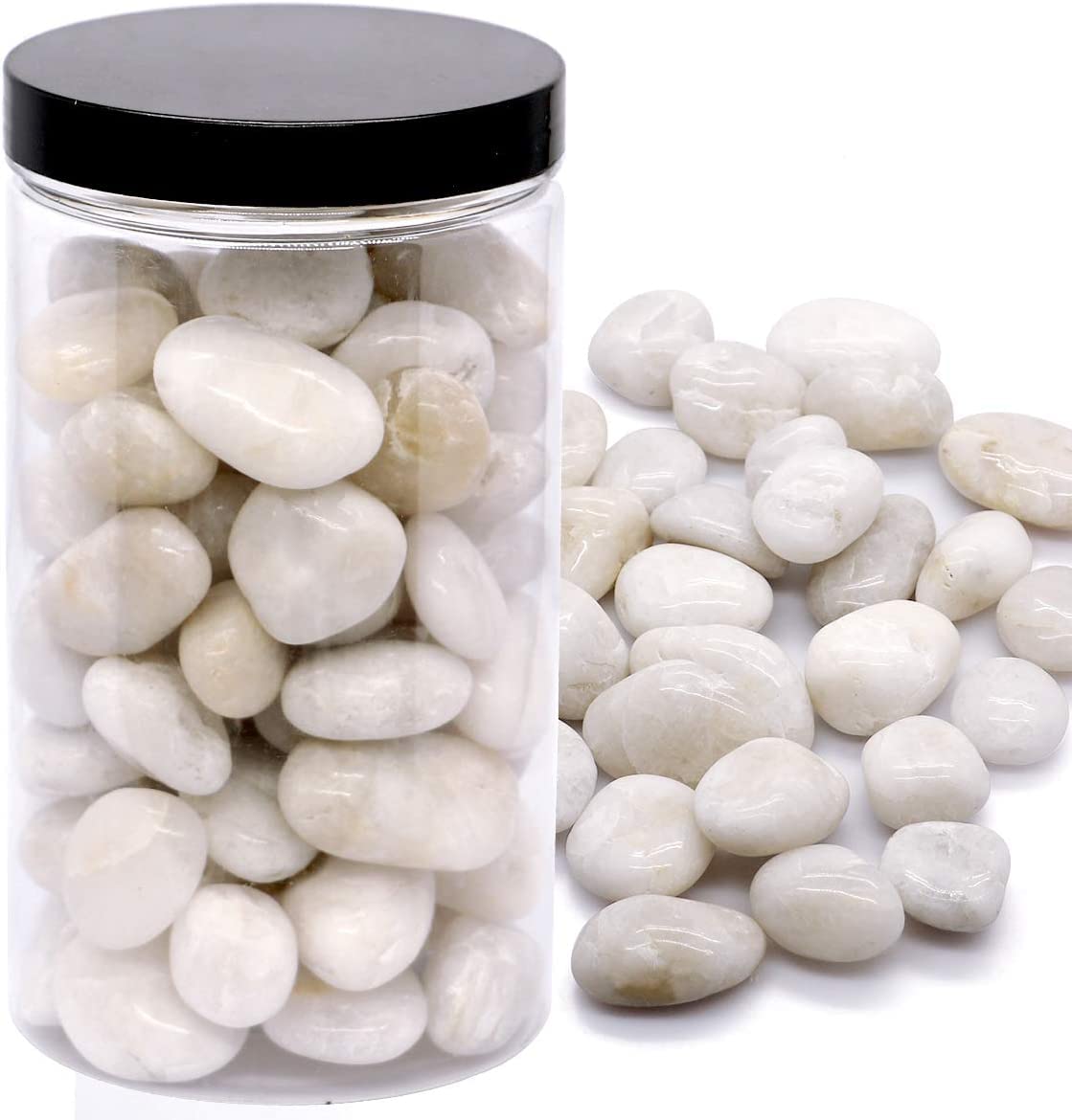 White Pebbles Natural Polished River Rock 1-1.5 inch/ 1kg Outdoor Decorative Ornamental Stones Aquarium Gravel Decor Vase Fillers for Landscaping, Succulent. (white)