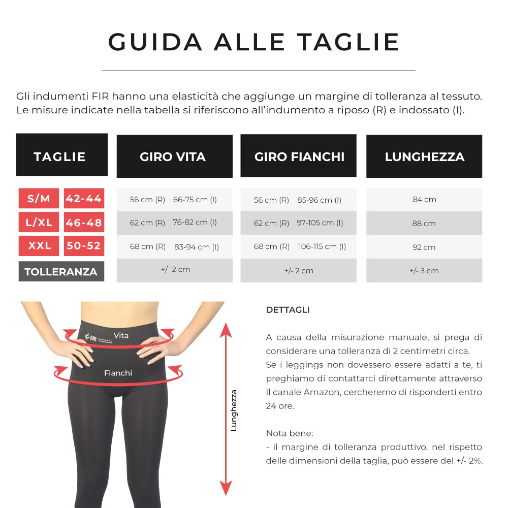 Fir Leggings Neri Tecnologia Unisex - Tessuto micromassaggiante - Migliora Circolazione e Allevia Lo Stress - Elasticizzata ed Aderente - Traspirante con Funzione Antibatterica