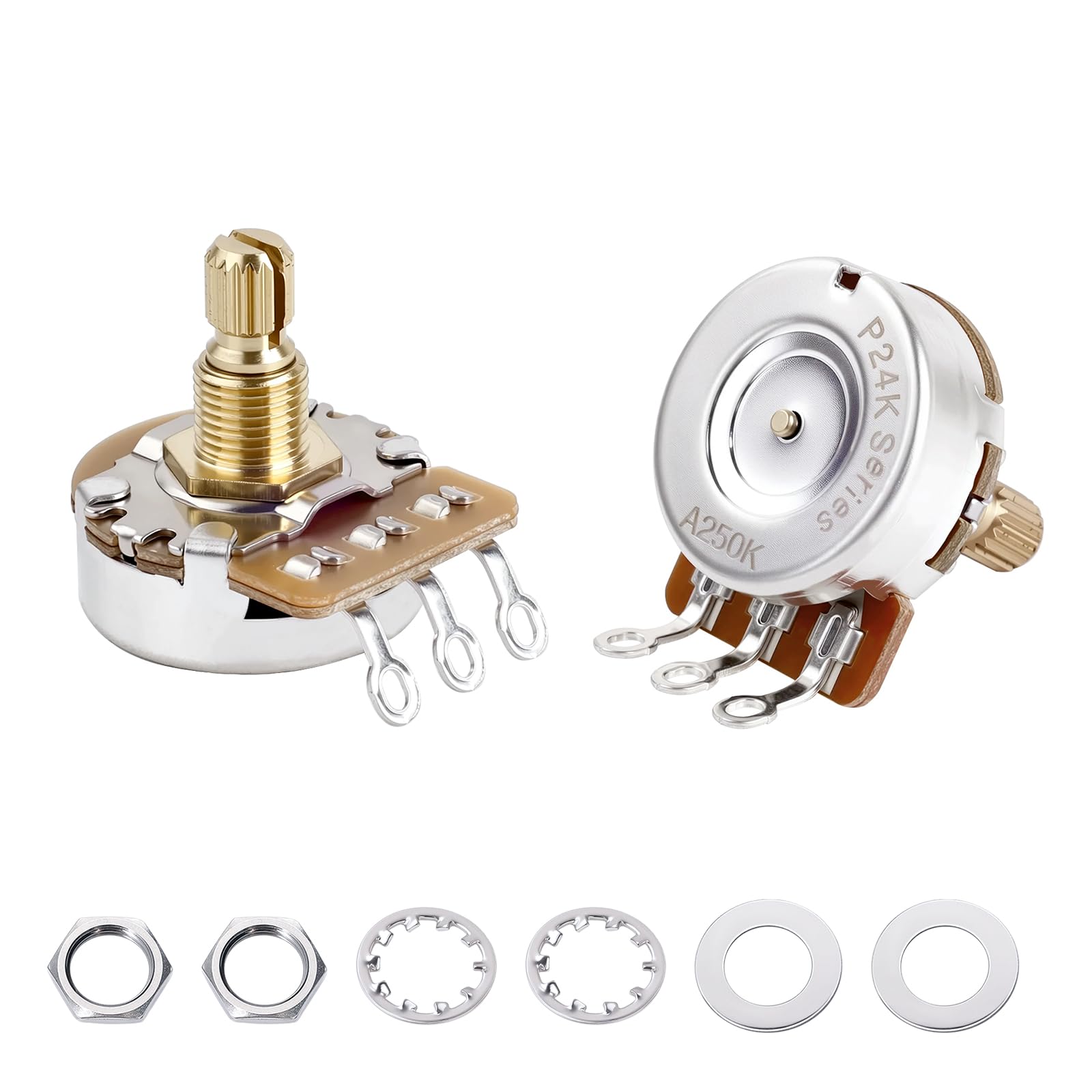 Banworks Brass A250K M8 Thread Full Sized Guitar Pots Metric 18-Spline Pots | 15mm Length Split Shaft Audio Taper Potentiometer for Epiphone Les Paul/SG Squier Strat/Tele Electric Guitar 2Pcs JT/XNQ-15