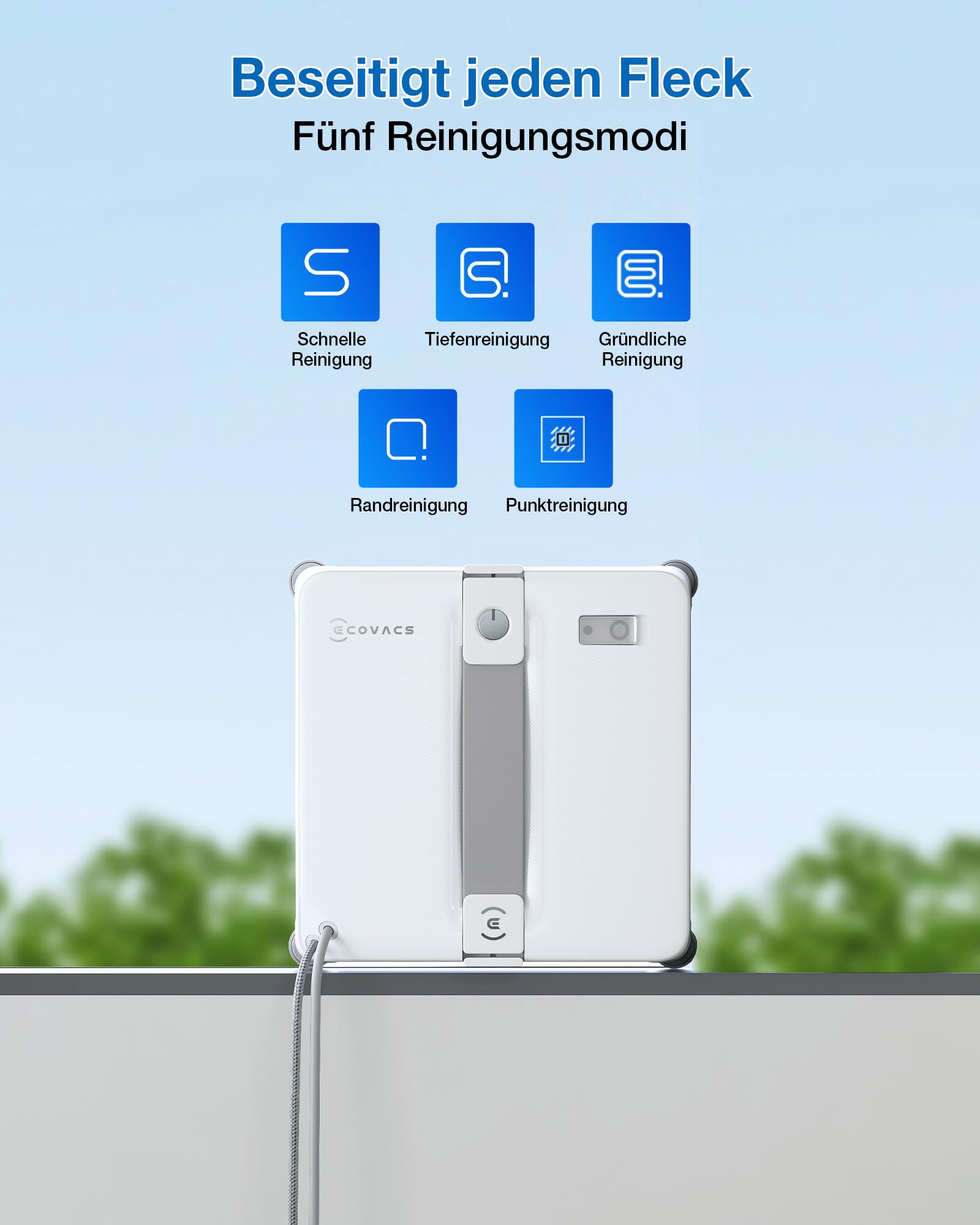 ECOVACS WINBOT Mini 2 Fensterputzroboter mit Eckbürsten & Ultraschallzerstäubung, Ultraschlank & Leicht für Schmale Fenster, Smarte Navigation, 6 App-Modi, 10-Stufiges Sicherheitssystem
