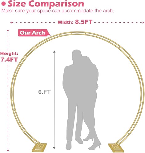 Miniatura 5 de Queension Arco de boda extra grande para ceremonia de 8.5 pies de ancho y 7.4 pies de alto, arcos de globos de metal con base para suministros de