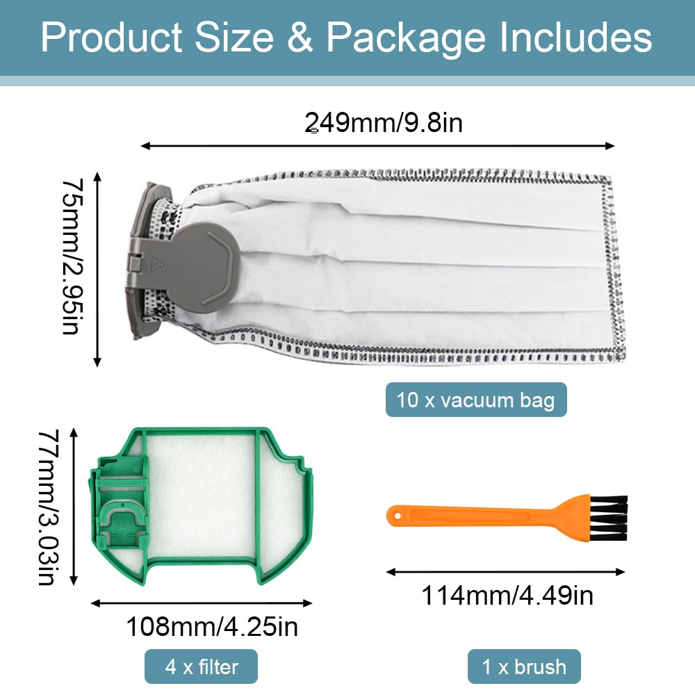 10 Sacchetti per Aspirapolvere Sacchetto Filtri di Ricambio Sacchetti Filtri Parti con 4 Filtrii Compatibili Con Vorwerk Folletto VK7 FP7 VK7S FP7S per Kobold VK7 Filtro Sacchi Accessori