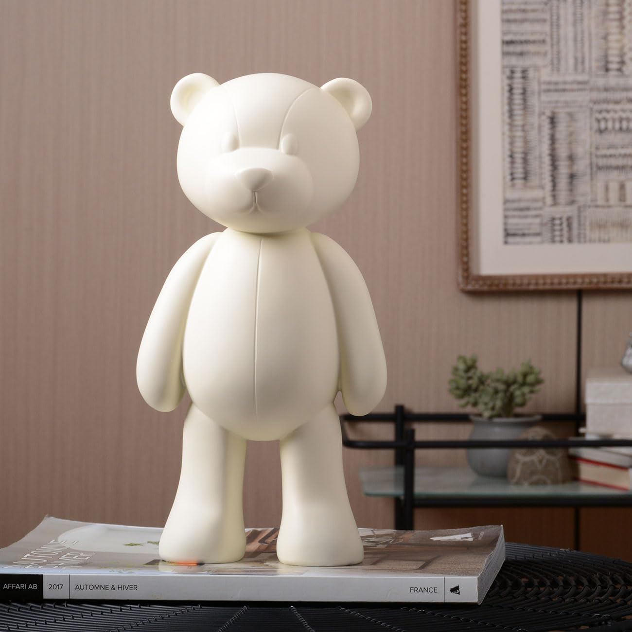 Oso Escultura Figura Animal Decoración Moderna Arte Estatua 30cm | Resina Blanco Hogar Adorno Interior Artesanal Cumpleaño Festiva Regalo para Dormitorio Oficina Salón