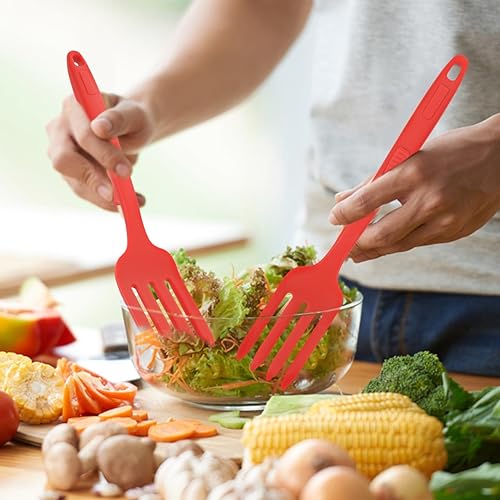 Miniatura 2 de Tenedor de cocina de silicona ergonómico reutilizable para pasta, tenedor lavable de cocina grande para ensaladas y fideos y diseño para uso