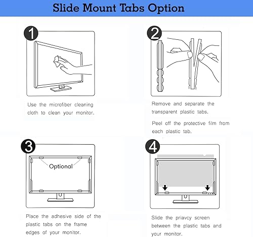 Miniatura 4 de ACONETMAX Tiras adhesivas de filtro de pantalla de privacidad, pestañas de montaje deslizante y cinta de doble cara para monitores de computadora y