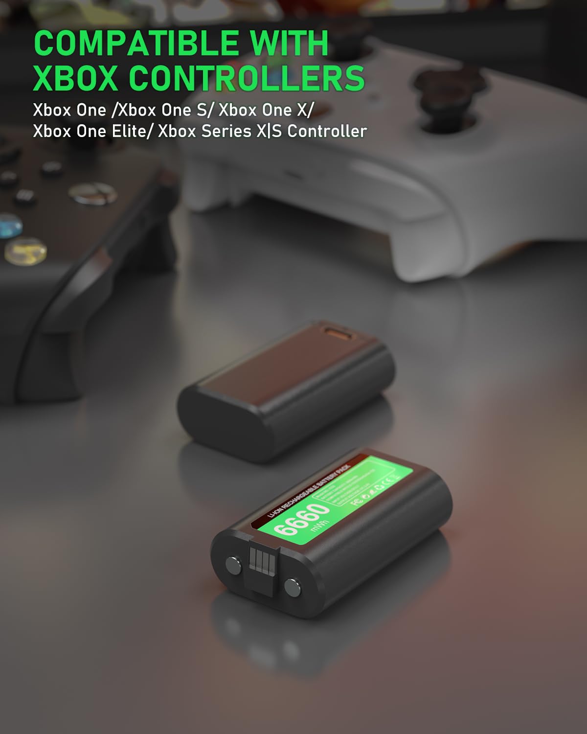 GKHERD - Batteria ricaricabile per driver Xbox One/Xbox Series X|S, 2 x 6660 mWh con cavo di ricarica di tipo C per driver Xbox One/S/X/Elite