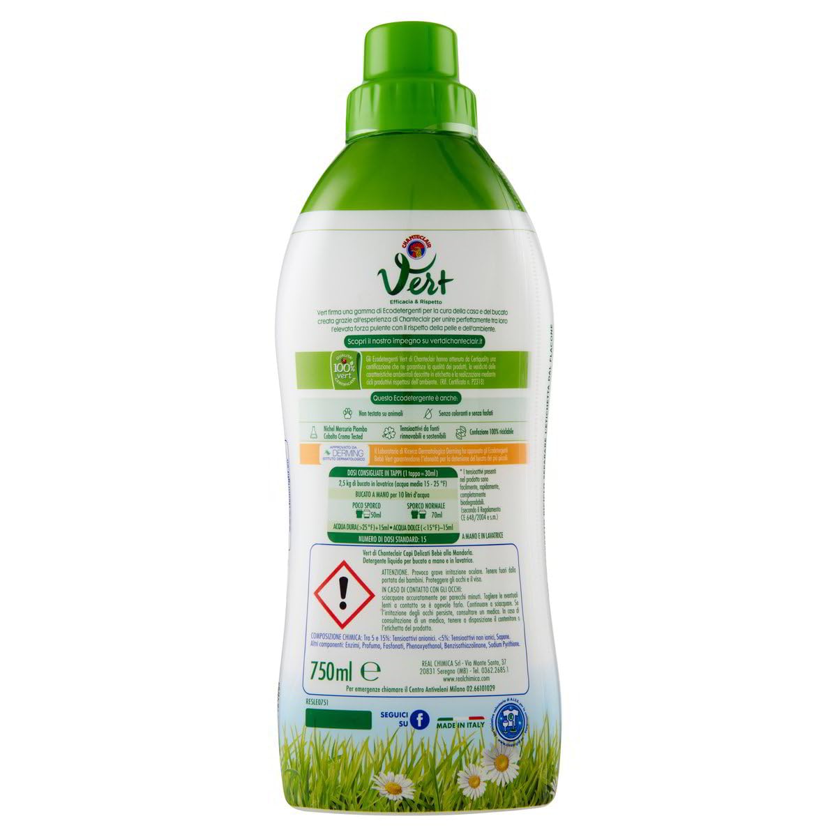 CHANTECLAIR VERT Detersivo per bambini, pacchetto di test per mandorle/talco, detersivo liquido Capi Delicati Bebè – Detersivo igienico per capi delicati – 8 x 750 ml