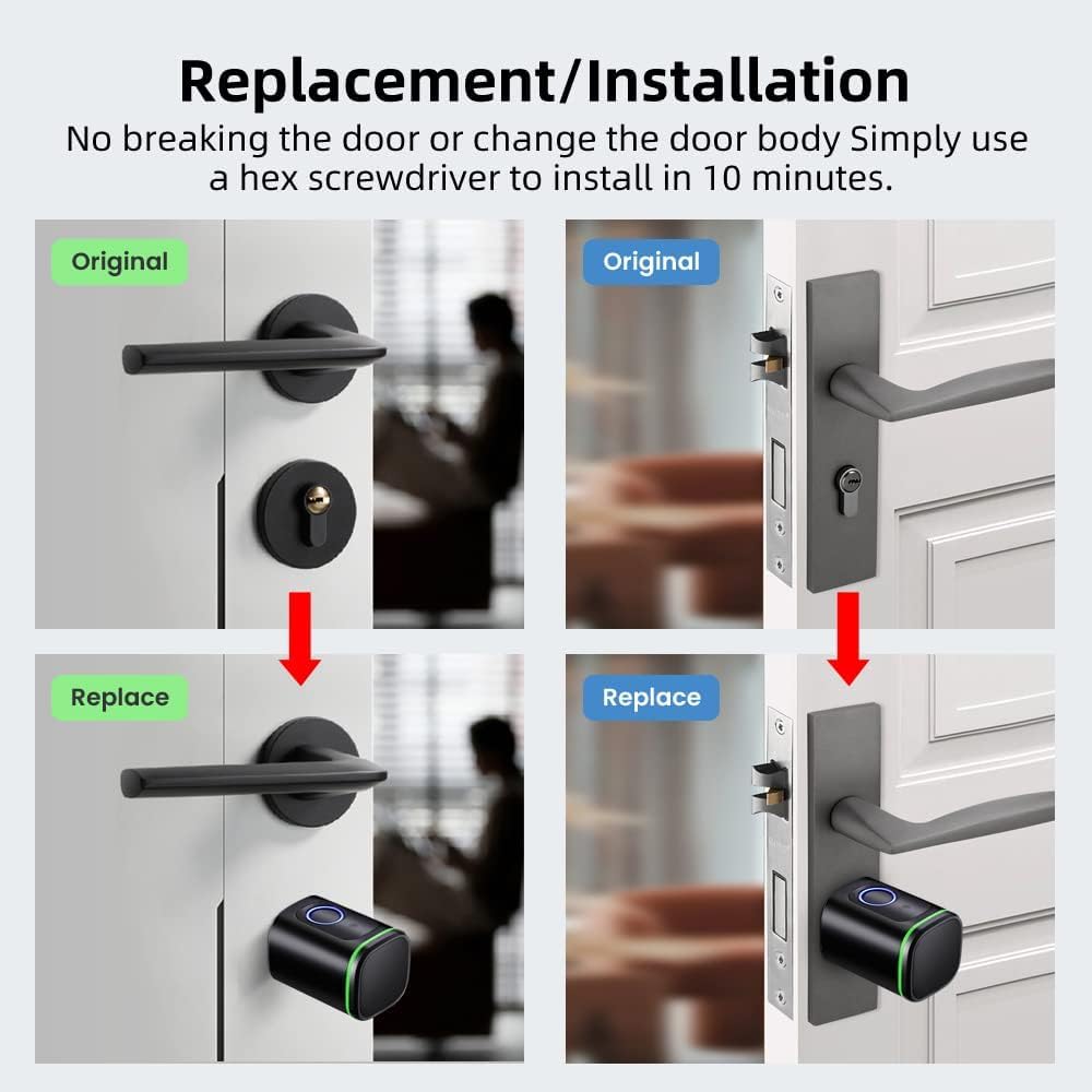 Cylindre de serrure intelligent, à empreintes digitales, serrure électronique avec empreinte digitale, 60 mm, avec 2 cartes clés, prise en charge de l'application Smart Life, IP53