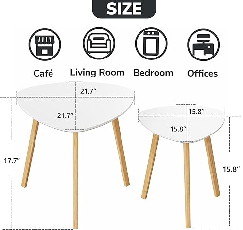 Miniatura 41 de BAMEOS Mesa auxiliar triangular anidable de bambú, juego de 2 mesas auxiliares modernas minimalistas para sala de estar, balcón en blanco y gris