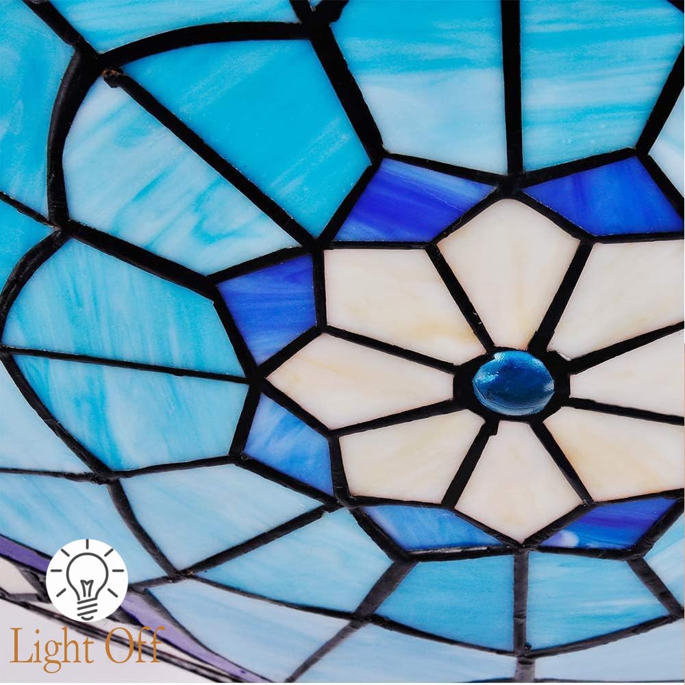 JUDU Retro Deckenleuchte Tiffany Stil Deckenlampe Handgefertigte Kunst Glas Lampenschirm Decken Beleuchtung E27 Leuchte für Wohnzimmer Schlafzimmer Esszimmer Korridor Badezimmer Balkon (M(30cm))