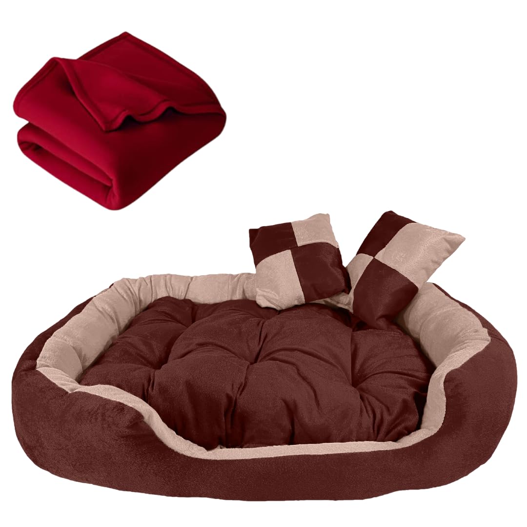 DRILLY Polyester Title Washable Soft Reversible Dog Bed With Blanket For Small Medium Large Extra Large Xxl 3Xl 4Xl Size Dogs Cats Puppy Pet Rabbit Cushion Pillow(M)