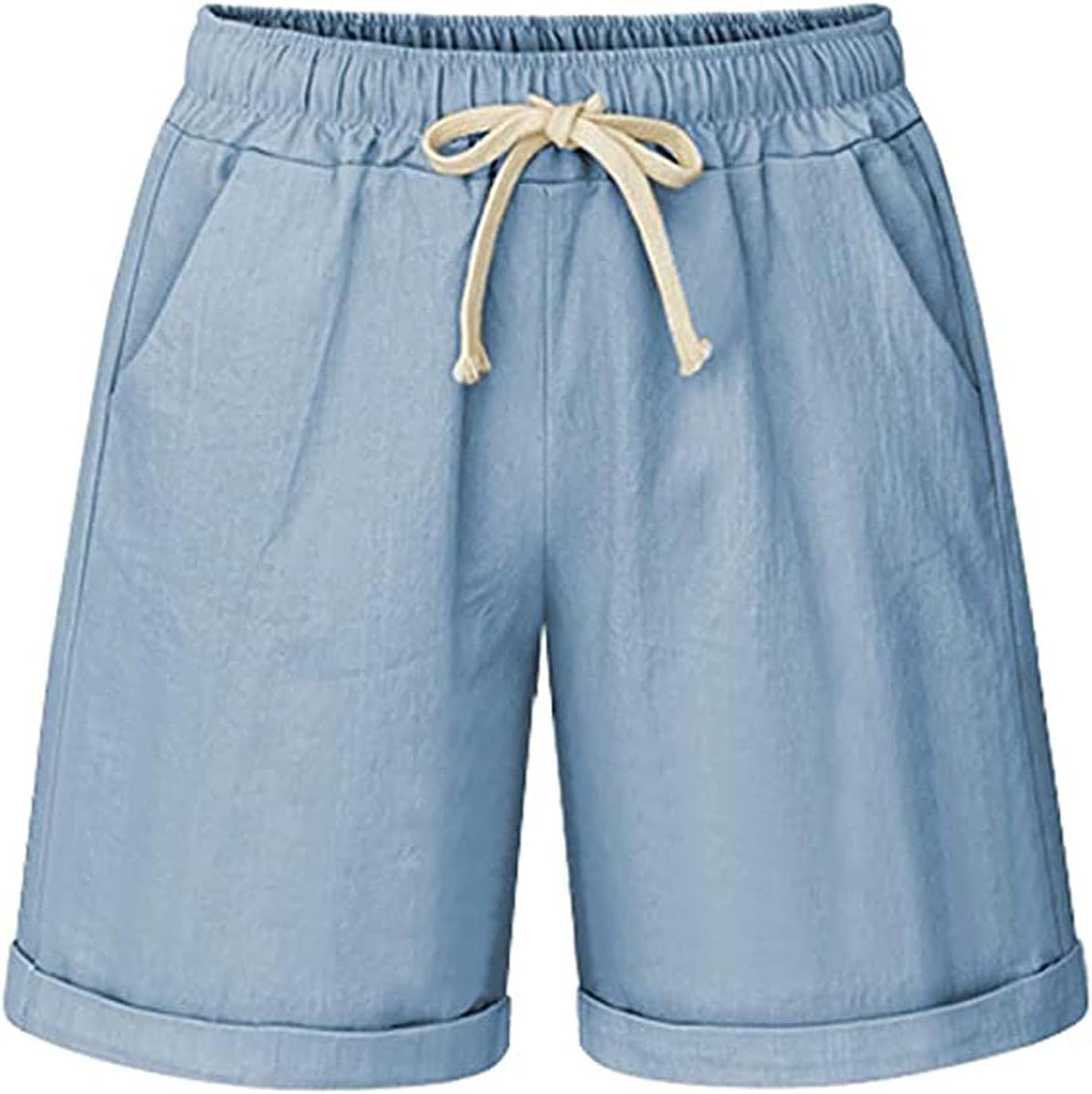 Women's Summer Casual Elastic Waist Drawstring Bermuda Shorts with Pockets