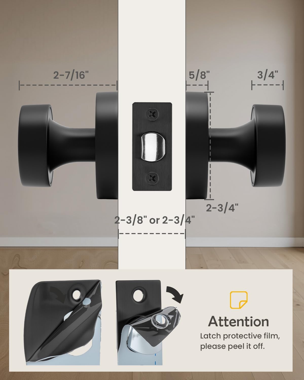 Goldenwarm Black Door Knob Closet, Zinc Alloy Round Ball Matte Black Passage Door Knob for Hallways, Kitchens, Heavy Duty Passage Doorknob Bulk - Modern & Stylish(1 Pack)