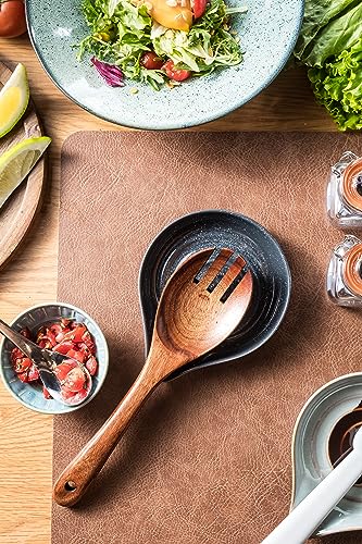 Image of LAUCHUH Spoon Rest, Ceramic Spoon Holder for Stove Top 5 inch Spatula Rest for Countertop Large Cooking Utensil Holder for Father's Day, Ladle, Spatula, Spoons or Tongs, Speckled Dark Gray
