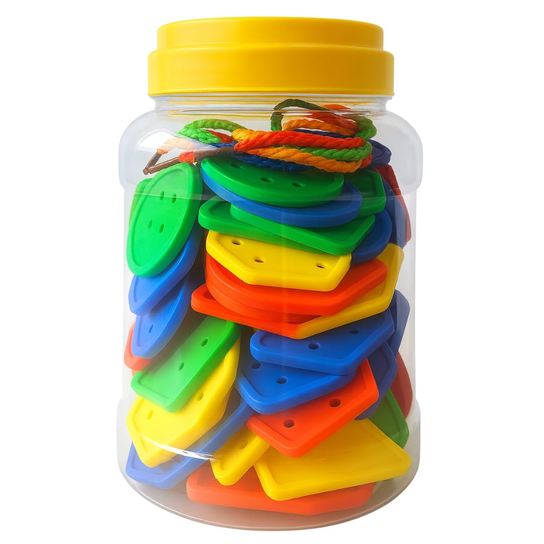 Springboard Colossal Buttons & Threading Laces (64 Pack), Large Button Lace Kit for EYFS Sorting, Counting & Fine Motor Skills