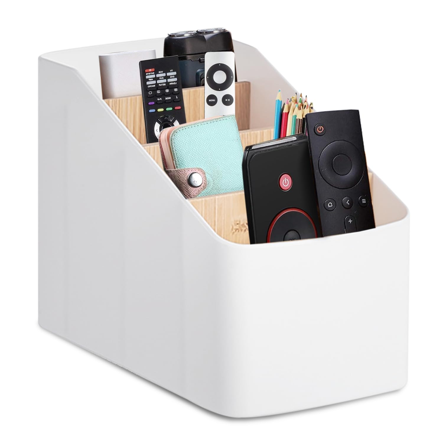TOATELU 1 Stück Fernbedienung Halter Organizer: Tisch Organizer mit 4 Taschen, Fernbedienung Aufbewahrung aus Kunststoff, Schreibtisch Organizer für Fernbedienungen, Schreibwaren, Notizbücher, Stifte Bürobedarf & Schreibwaren