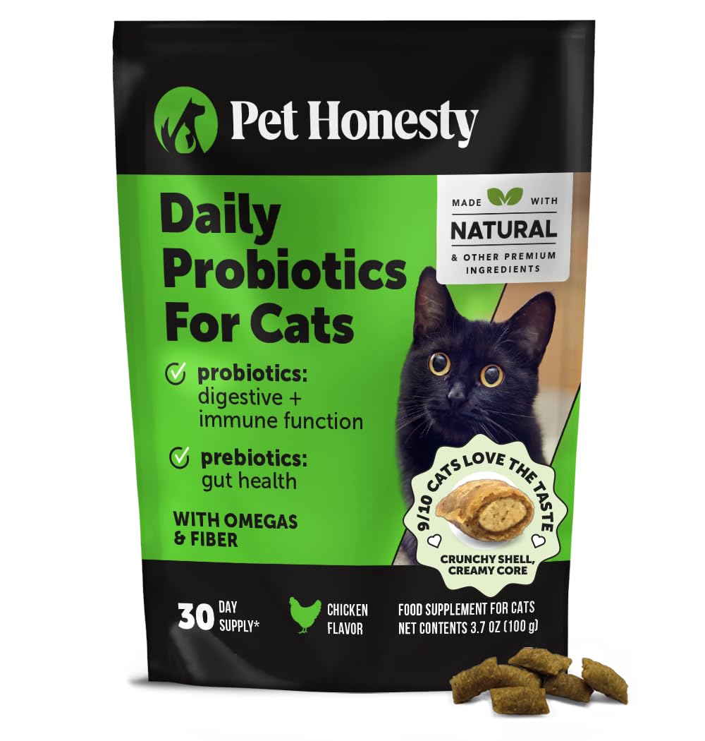 Cat Probiotics Gut + Immune Health Chews – Crunchy & Creamy Cat Treats for Digestive Health, Gut Flora & Constipation Relief – Supports Immunity, Regularity, & Healthy Digestion, 30-Day Supply Chicken