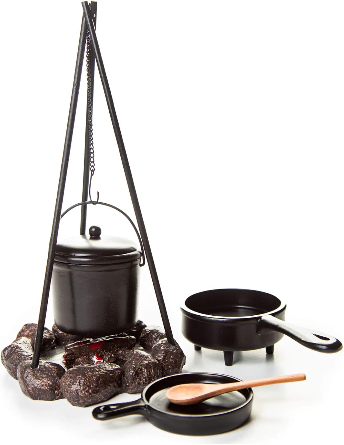 Little House on The Prairie Cooking Set, Fire Pit, Cauldron, Tripod, Skillet, Spider Fryer, Wooden Spoon, Accessories Fits 18" Girl Dolls