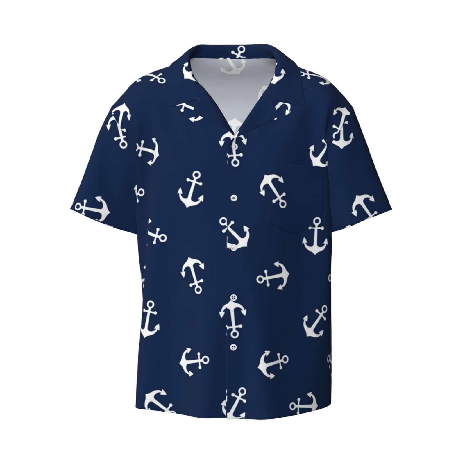 Fjqwklf Unisex Nautical Themed Simple Anchors Men's Button Down Shirts Short Sleeve Casual Beach Summer Shirt With Pocket X-Large
