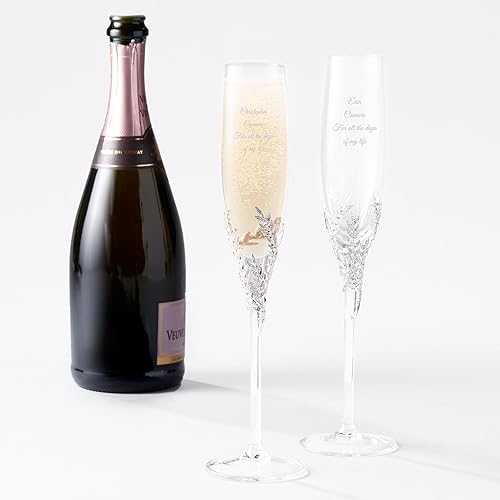 Miniatura 3 de THINGS REMEMBERED Juego de flauta de champán con pavé de compromiso de boda personalizado grabado Athena (personalización gratuita)