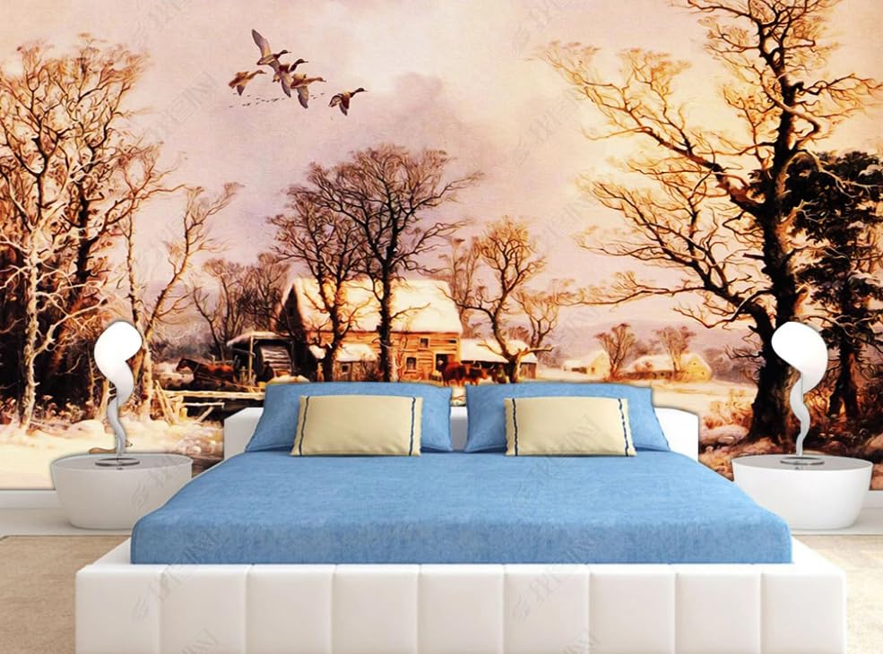 Papier peint intissé forêt de cerfs grand format décoration murale salon et chambre