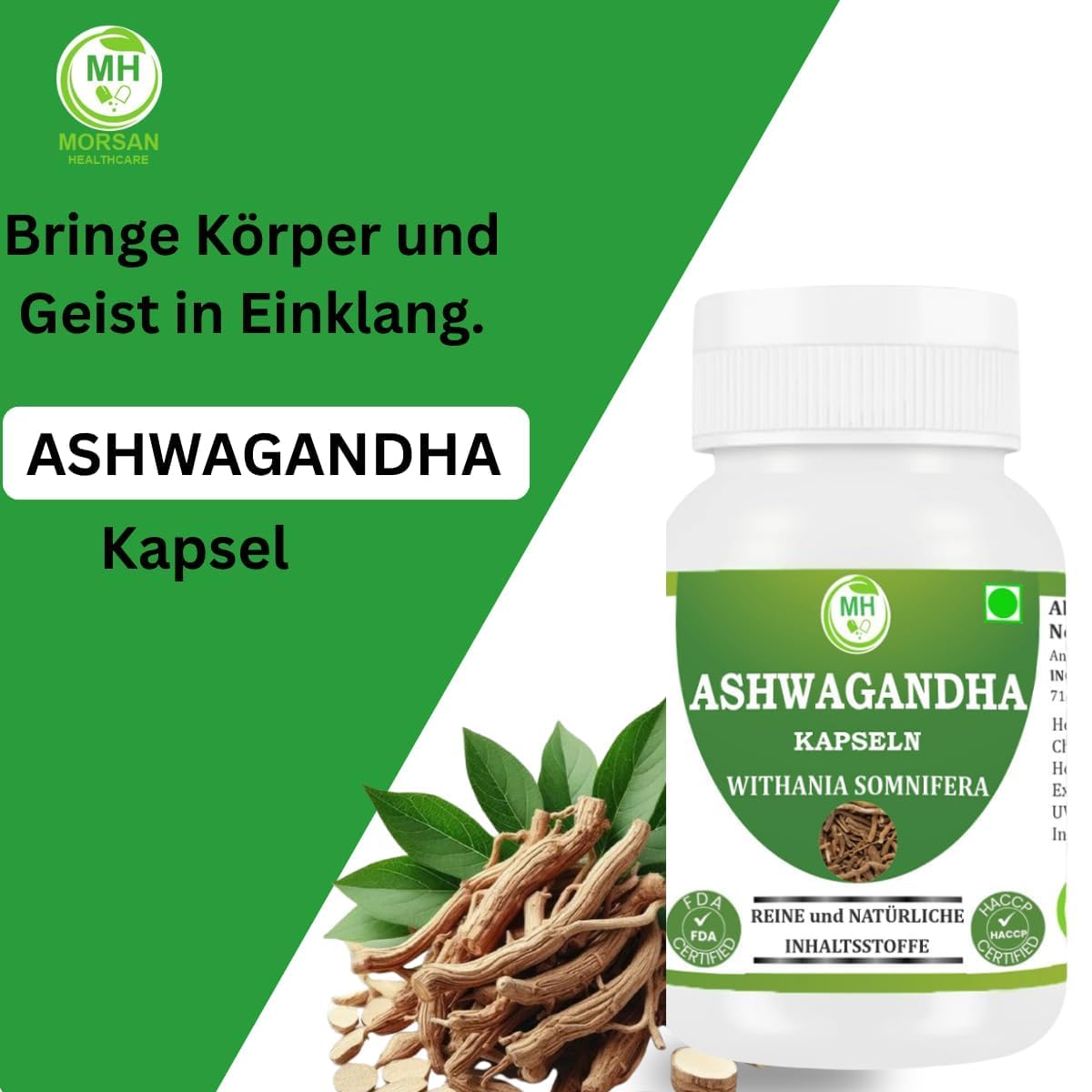 Cápsulas de Ashwagandha Morsan Healthcare | Extracto de Withania Somnifera | 500 mg por cápsula | Sin OGM, Veganas y Sin Gluten | 240 Cápsulas Veganas | Pack de 4 Frascos