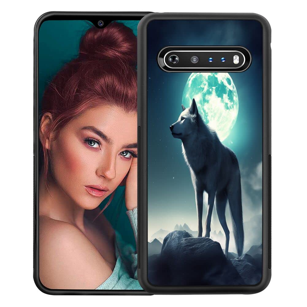 DeweiDirect Phone Case for LG V60 ThinQ with Wolf Art Print JX046 Black Slim Rubber Frame Full Body Protection Cover Case for LG V60 ThinQ Drop Protection
