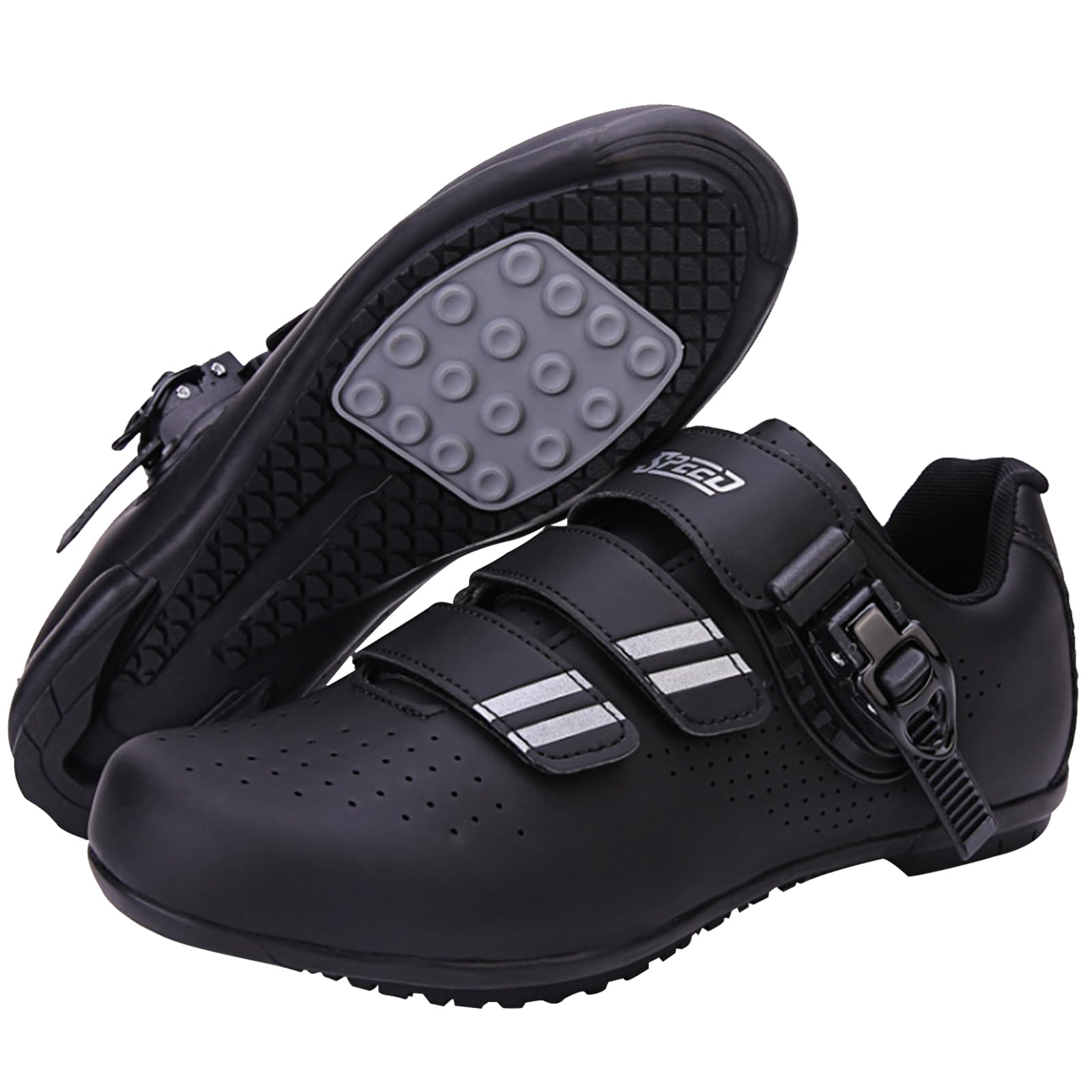 Męskie buty rowerowe do zawodów, buty rowerowe, szosowe buty rowerowe, unisex, lekkie, amortyzujące, odporne na zużycie, do rowerów szosowych, Czarna srebrna guma, 46 EU