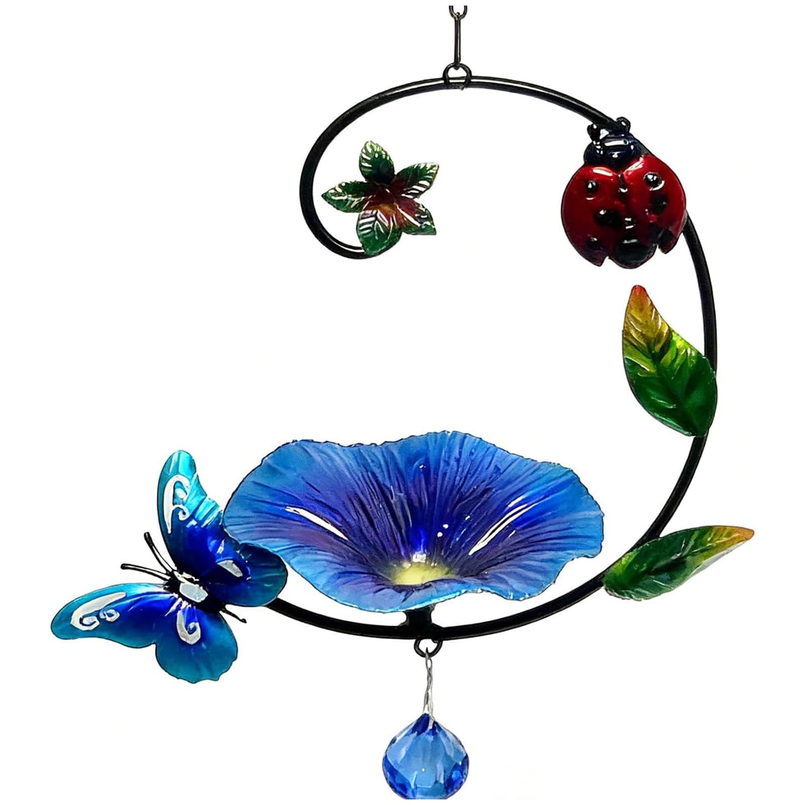 Colorato mangiatoia per Uccelli da Esterno a Forma di Fiore da Appendere, per Semi e Noci per Giardini Esterni; mangiatoia per Uccelli in Ferro battuto Vintage da Appendere,Blu