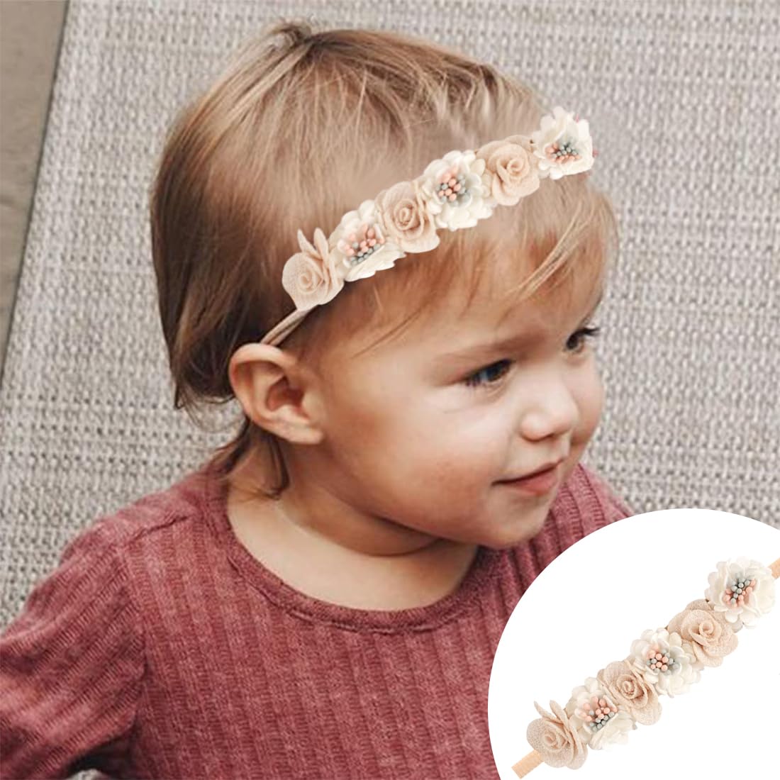 3 StückBaby Mädchen Nylon Stirnbänder Blume elastisches Haarband Schleifen Haarschmuck für Neugeborene Kleinkinder