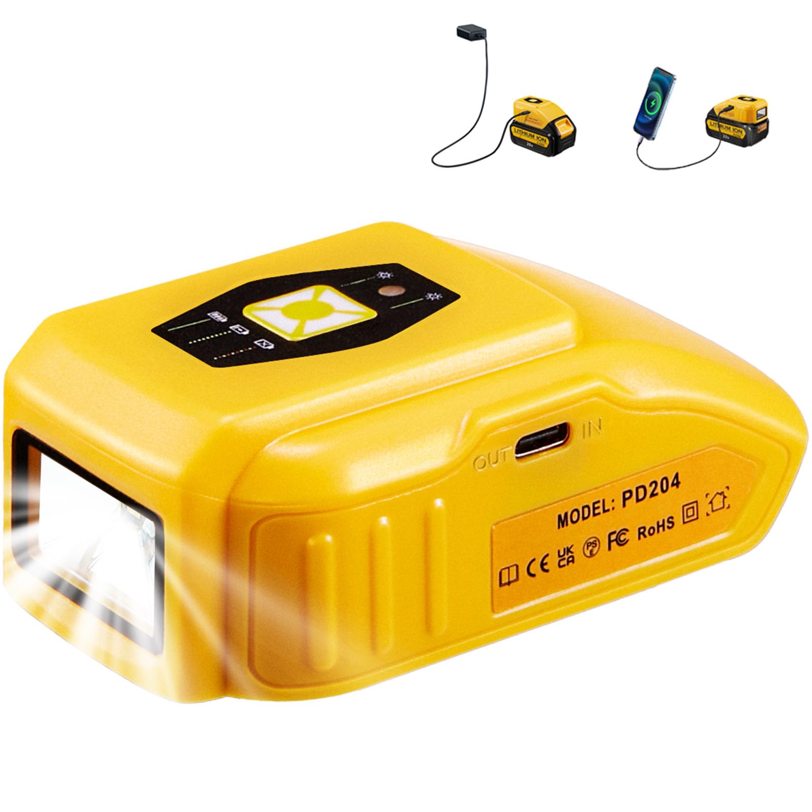 VelgoNyx Portable USB Charger for Dewalt 20V Battery,Compatible with Dewalt 20V Battery Charger with Type-C Fast Charging & USB Ports,LED Light?Charger only?