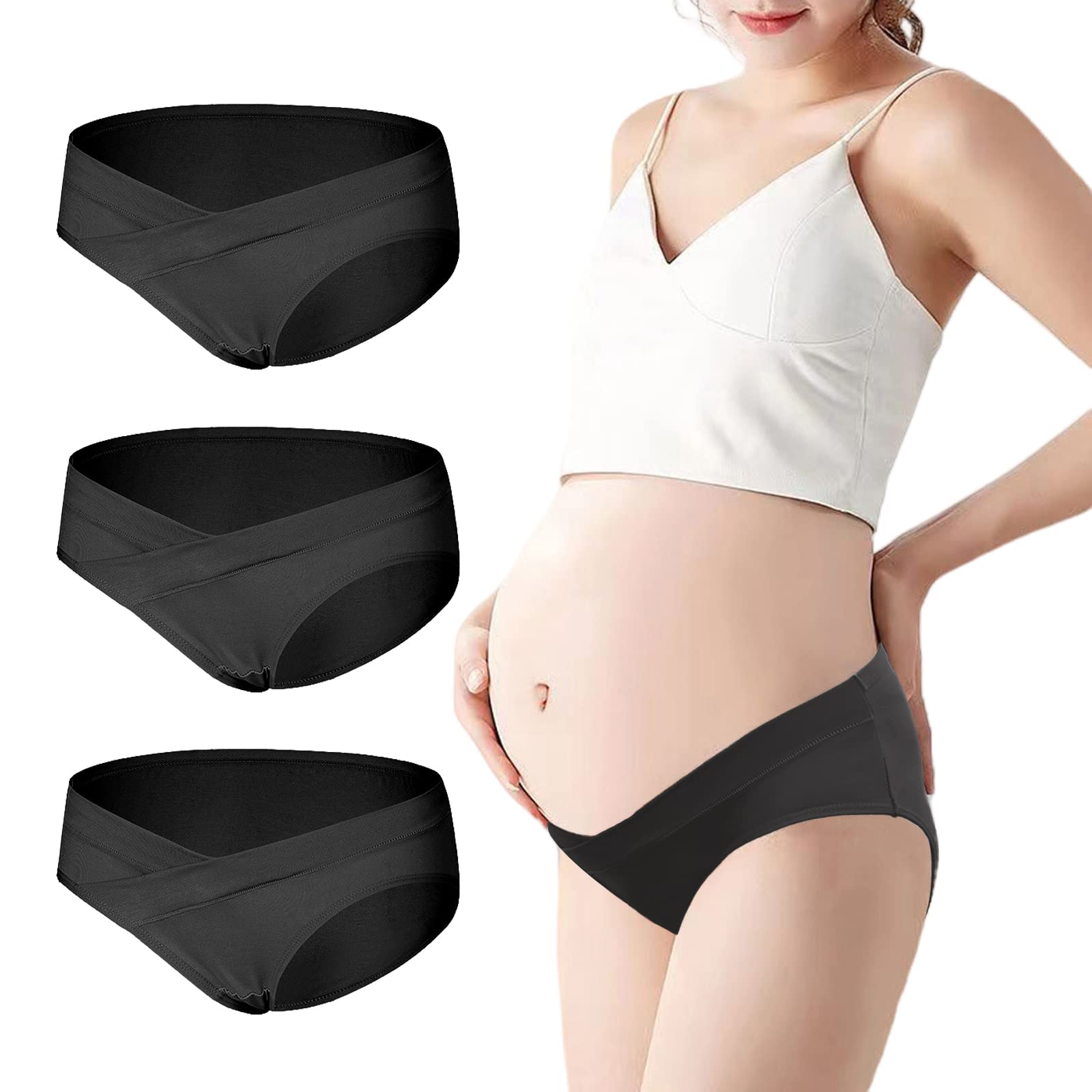 genericMaternity Underwear Under Bump Cotton Seamless Pregnancy Underwear for Women Postpartum Maternity Panties 3 Packs
