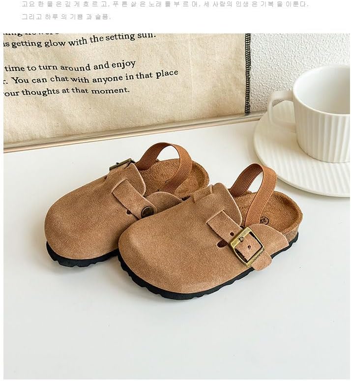 Kids Suede Clogs Toddler Clogs Boys Girls Sandals Cork Adjustable Buckle Mules - Image 5