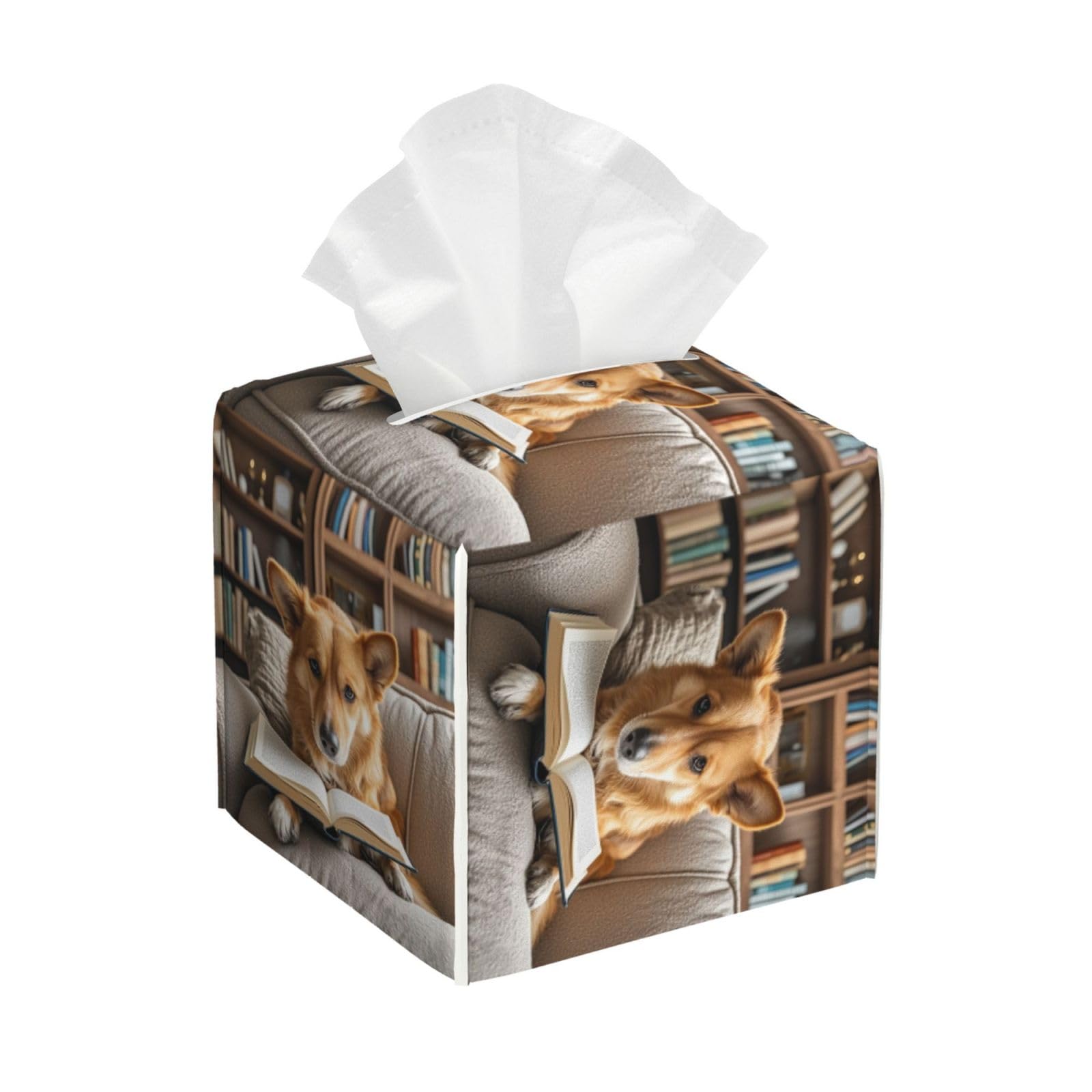Reading Dog Tissue Box Cover Square Cube Boxes