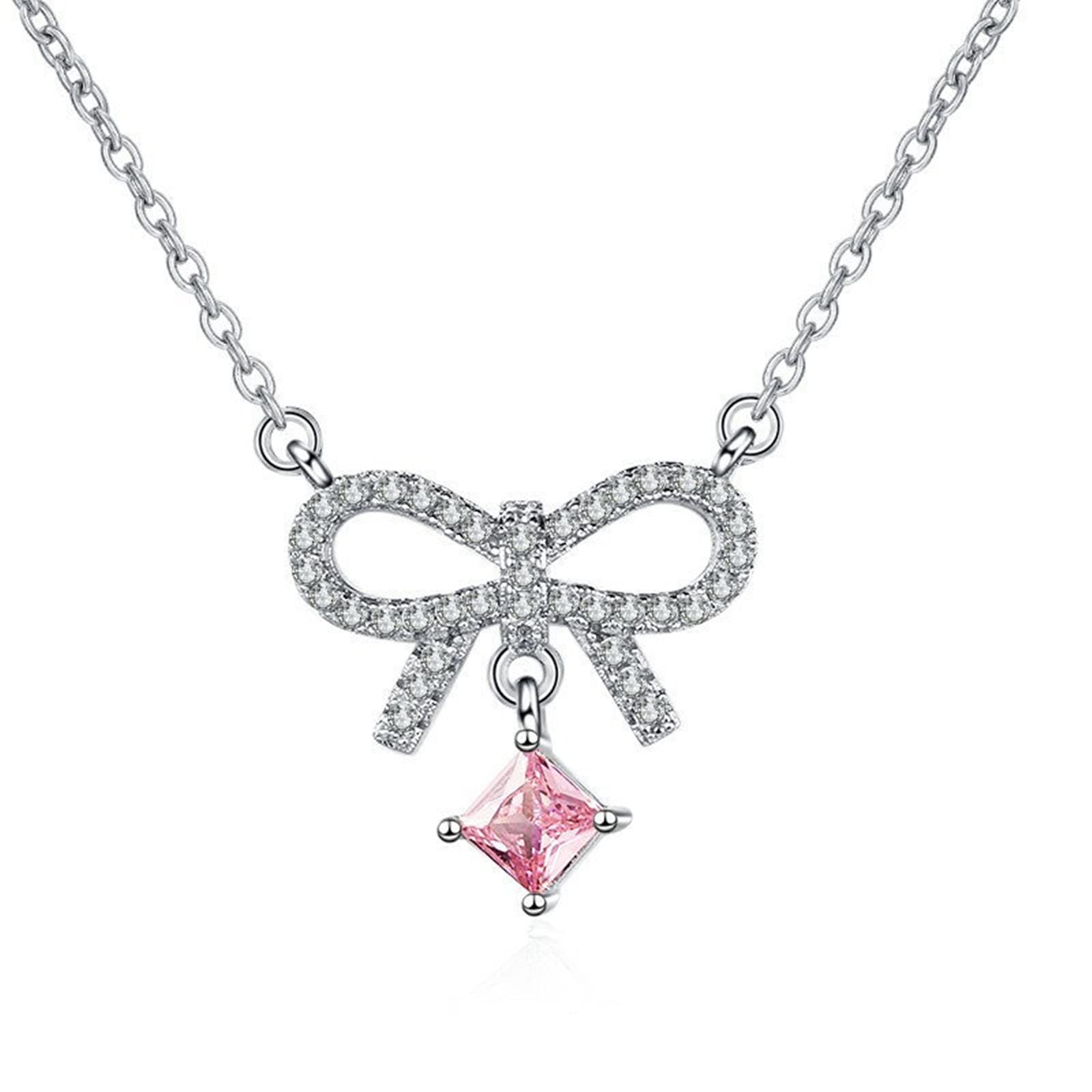 Pendente Donna Diamante, Donna 9K/14K/18 Oro Bianco Collana Ciondolo a Fiocco con tormalina e Diamante da Laboratorio