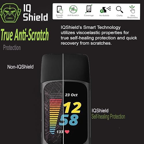 Miniatura 5 de IQShield Protector de pantalla compatible con Fitbit Charge 6  Charge 5 (paquete de 6) película de TPU transparente antiburbujas