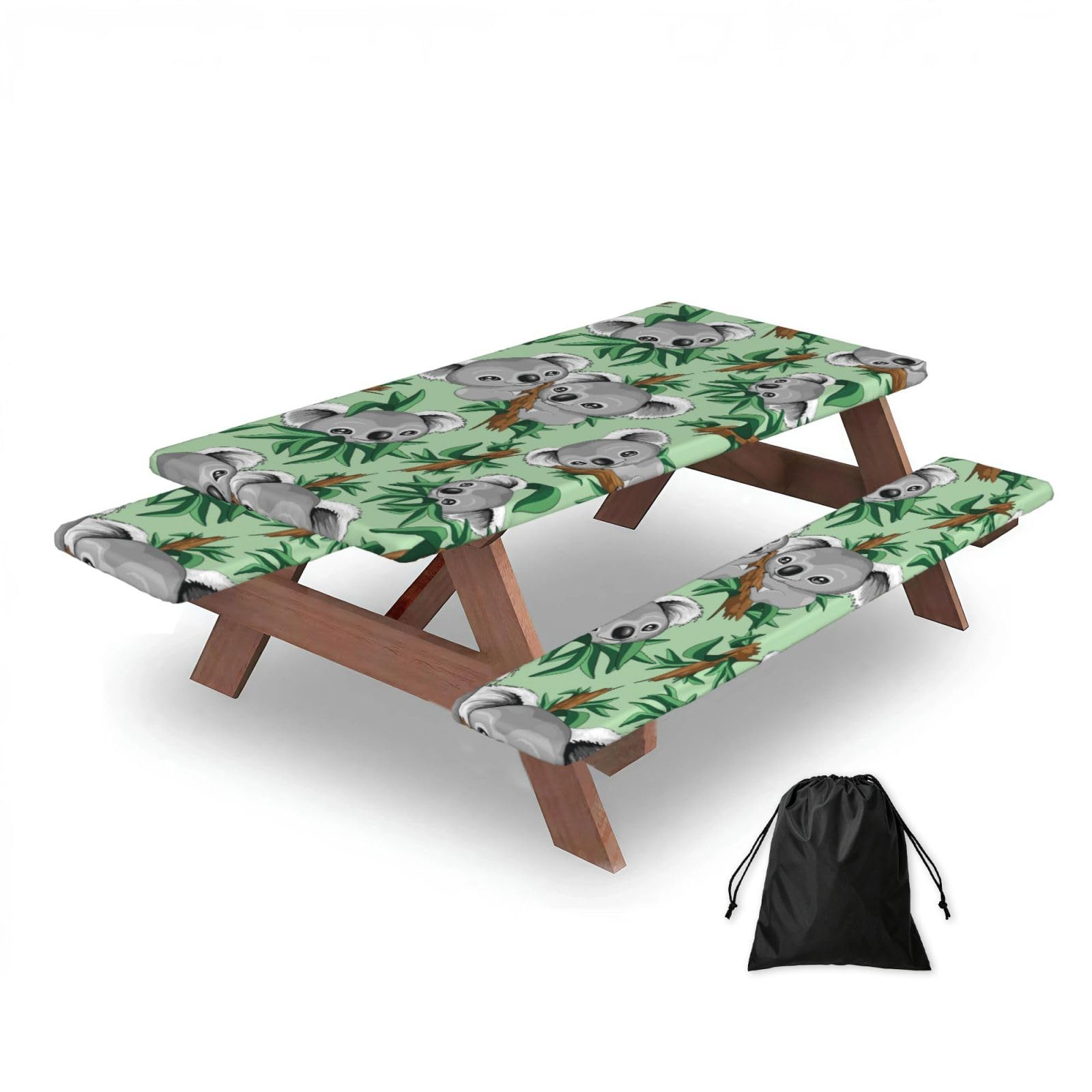 Dopklna As Picture Cute Koala, Picnic Table Cover With Bench Covers -Waterproof Elastic Fitted Tablecloth For Garden Camping Patio 76X152cm