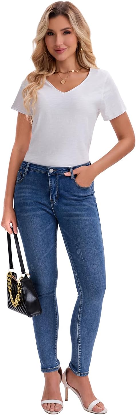 Inadays Womens Slub Cotton T Shirts Short Sleeve V-Neck Raw Hem Summer Tops Loose Fit Tee Basic Clothes Fashion Outfits - Image 5