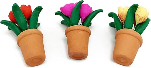 Miniatura 5 de 3 piezas de plantas en maceta en miniatura 1:12 mini escena de casa de muñecas bonsái tulipanes modelo accesorios micro decoración paisaje