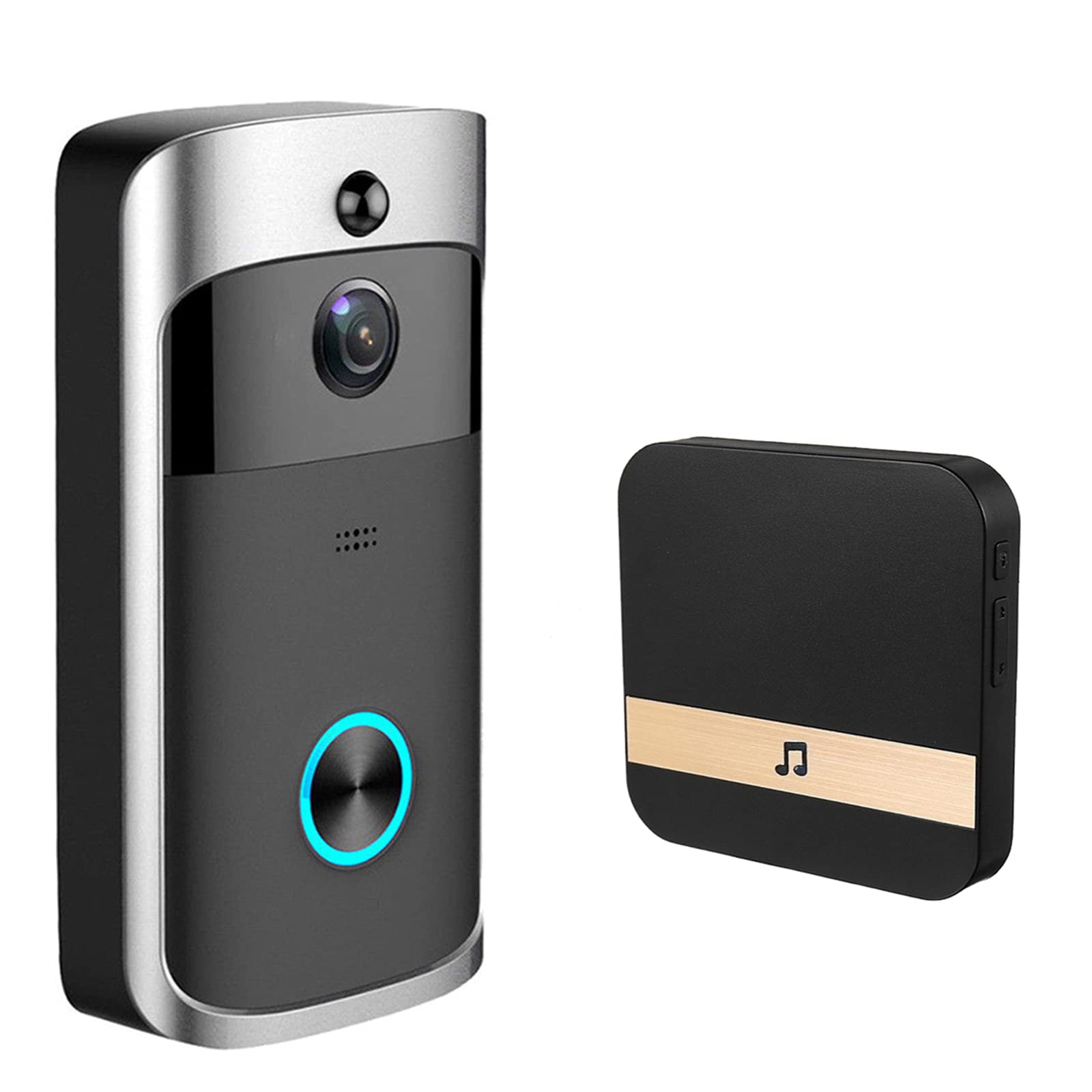 Sonnette sans fil vidéo HD avec interphone vocal et vision nocturne pour sécurité maison