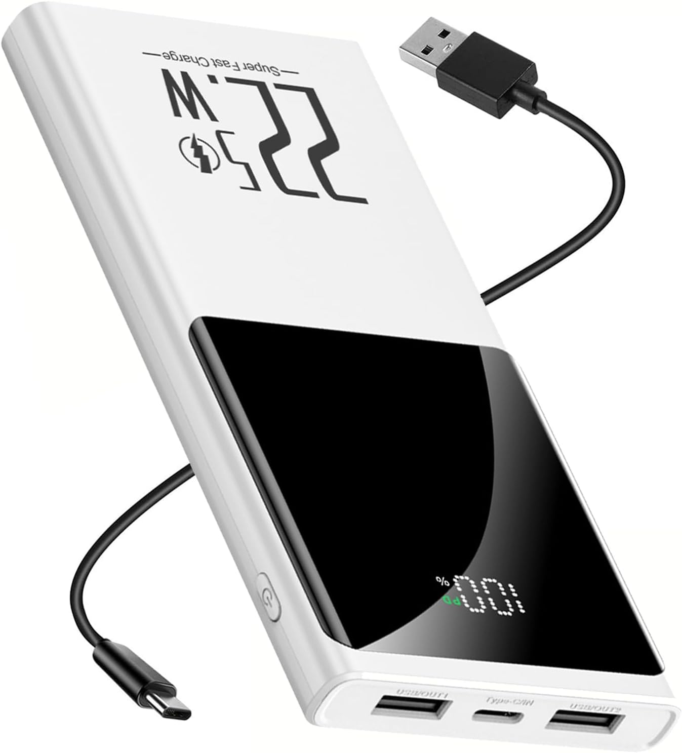 Portable Charger 10000mAh, Power Bank 22.5W Fast Charge, Slim Battery Backup with USB C in/Out, LCD Display External Battery Pack for iPhone 16 15 14 13 12, Samsung, Google, Android etc
