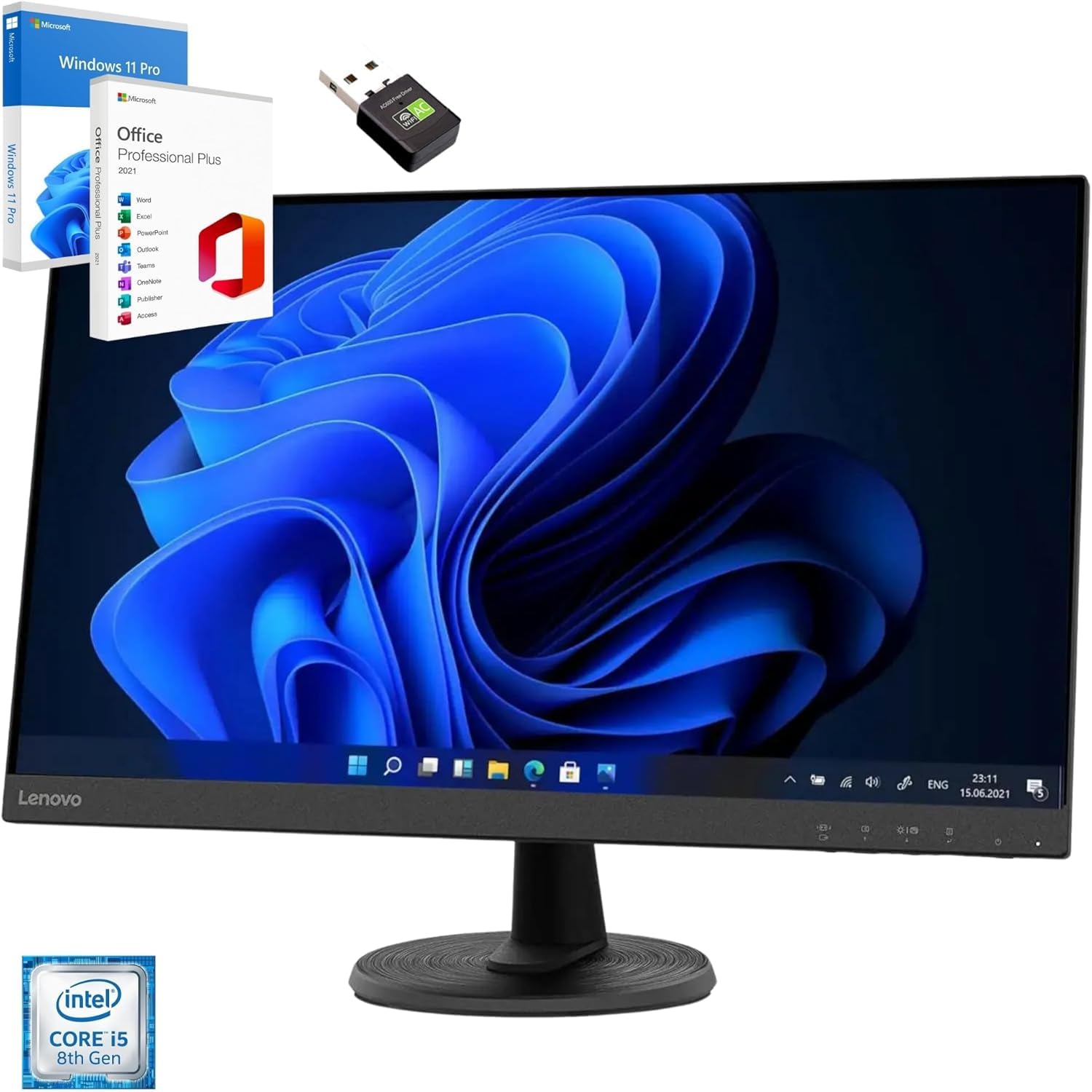 Lenovo Komplettcomputer 27" i5 8500 16 GB Ram 1 Tera SSD Win 11 Pro Office 2021 Pro 36 Monate Garantie -c27-40