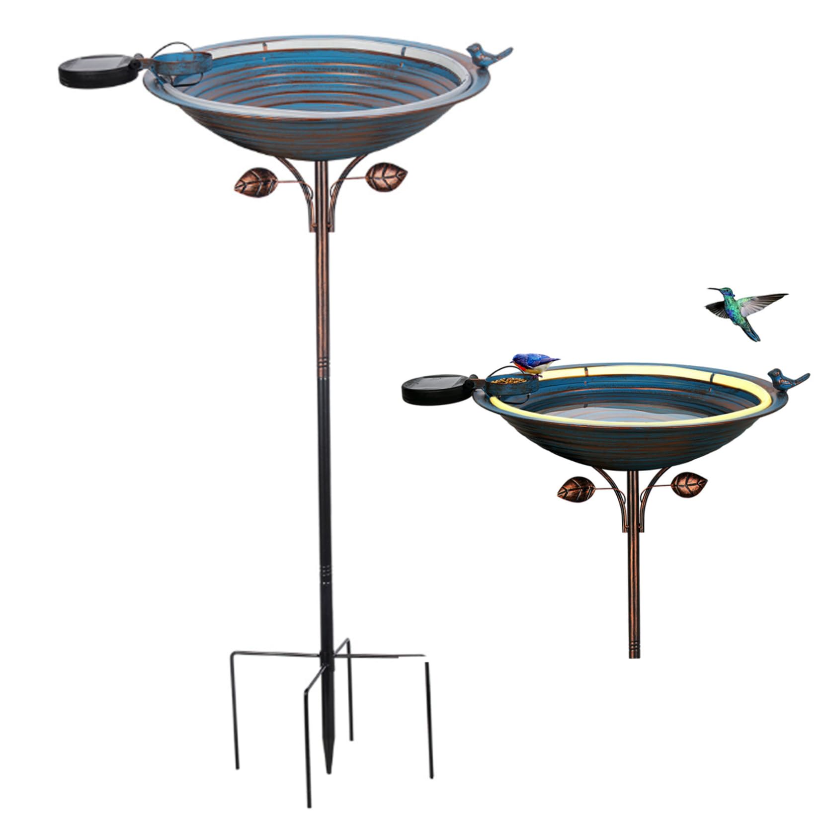 Abbeveratoio per uccelli ad energia solare, fontana per uccelli da 38,1 cm, con luci a LED, vasca per uccelli da giardino con fontana per esterni