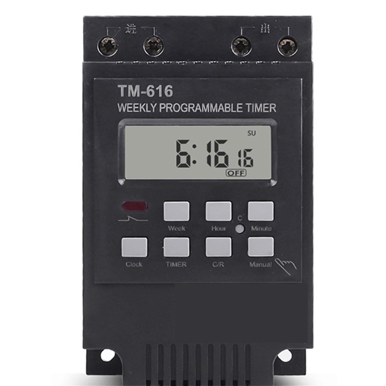 1PCS 220V 230V AC Weekly Programmable Digital Timer Switch Relay Control Heavy Load 30A Relay Clock Din Rail Mount TM616(8-24W 2pcs)