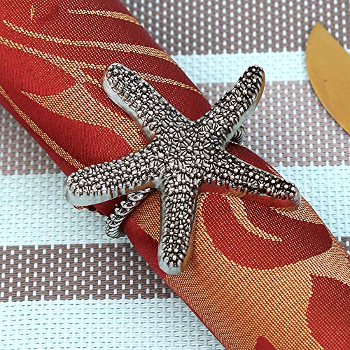 Joyindecor Starfish Nautical Napkin Rings - Set of 6 Vintage Ocean Coastal Napkin Holders for Wedding Party, Rustic Beach Table Decor (Black) (Starfish)