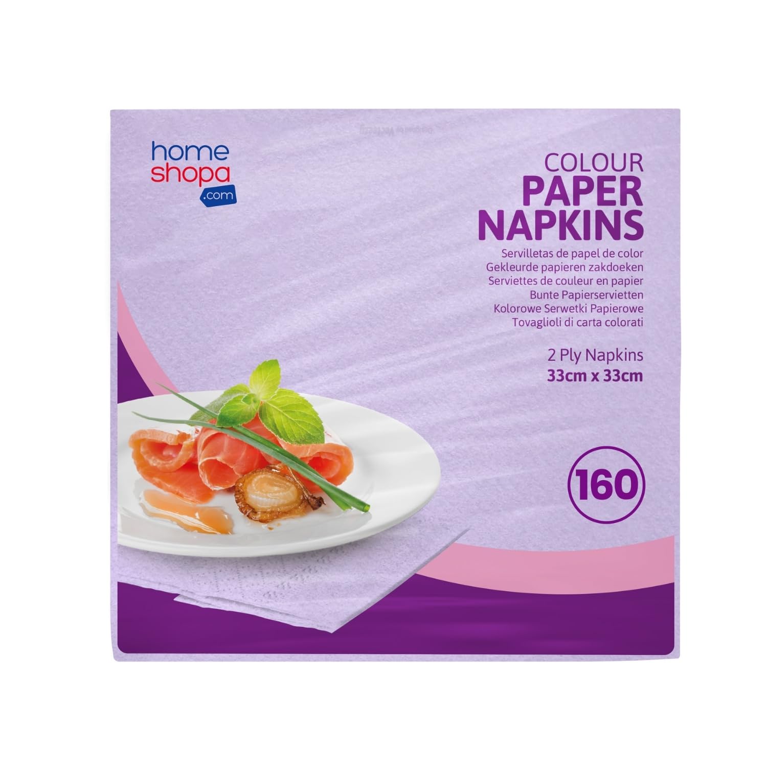 HOMESHOPA Disposable Paper Napkins, Pk 160, Lilac 2-Ply 33X33cm Soft & Strong Paper Serviettes for All Occasions, Everyday Tissues for Cleaning Spills Wiping Surfaces Personal Hygiene