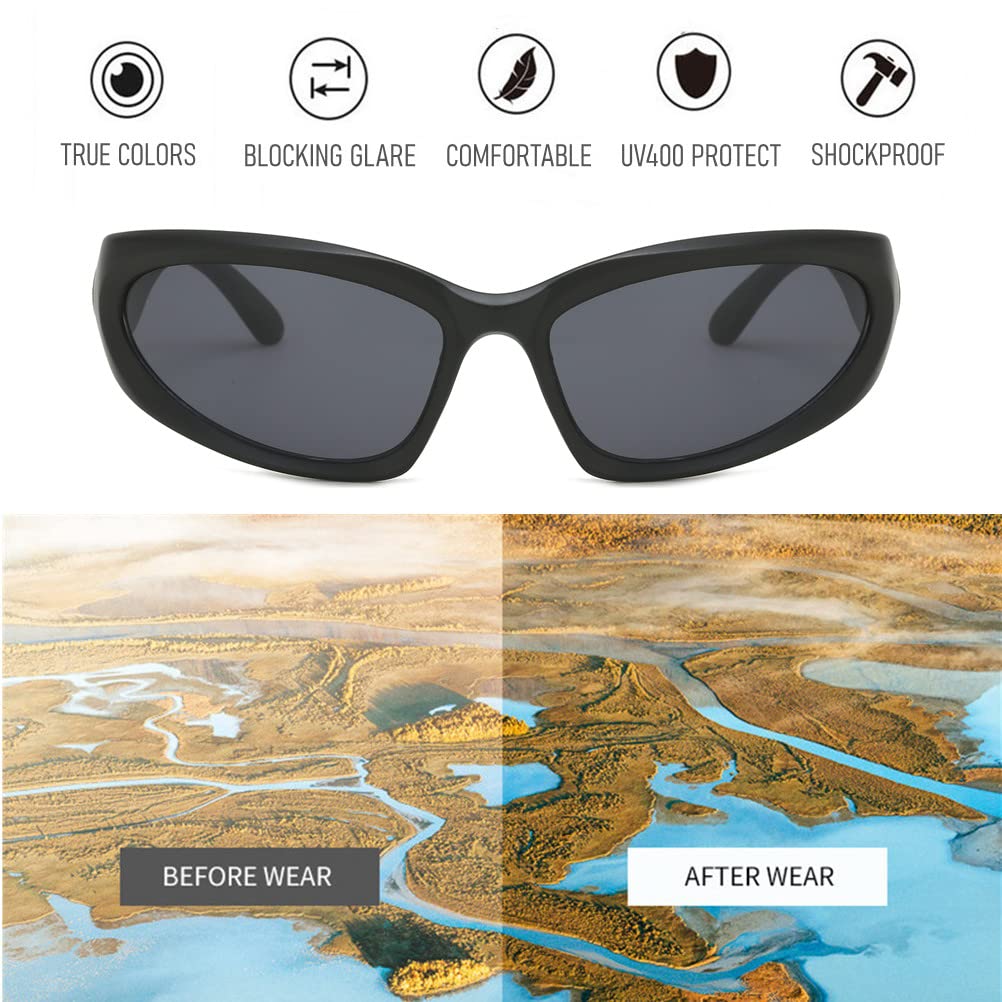 Y2K Wrap Around Sonnenbrillen, für Herren, Damen, 2000er Zubehör, Cool Cyber Glasses, Sport, Biker Rider Shades Shield UV400