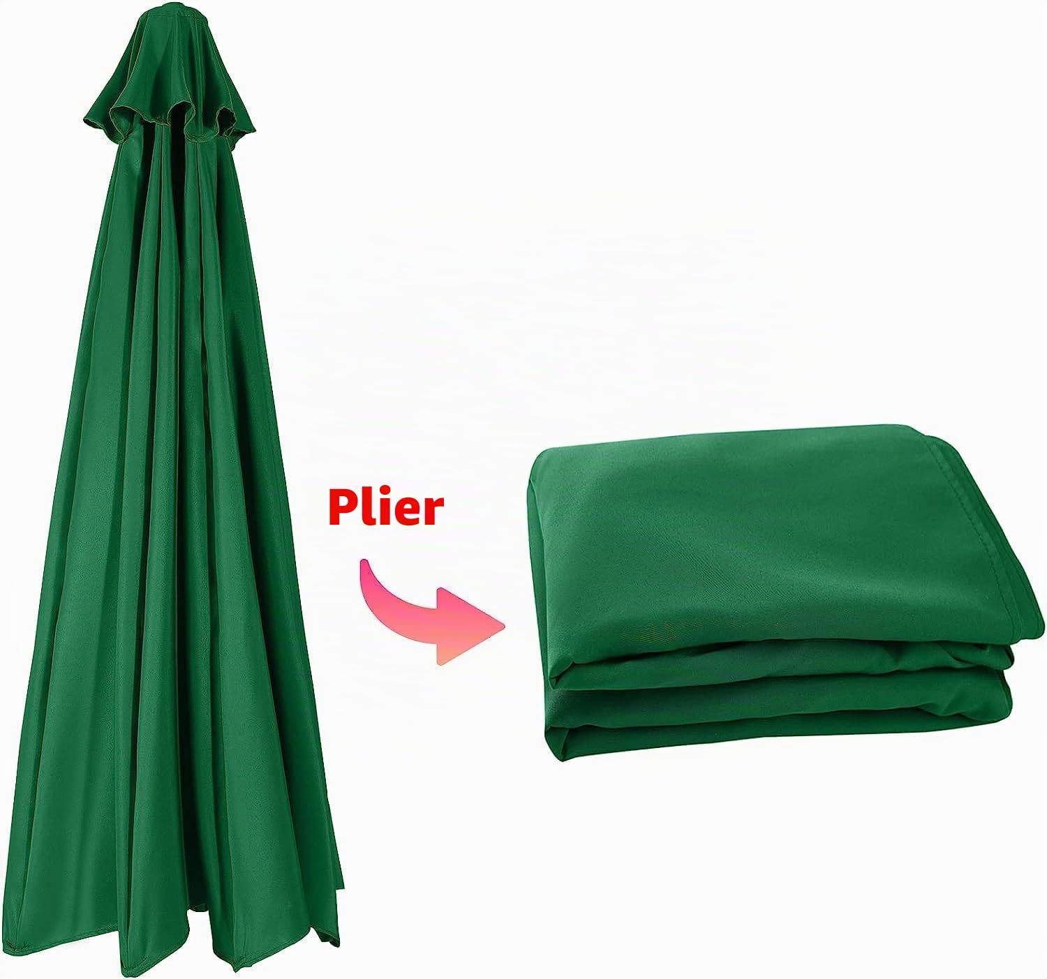 Tissu pour Parasol 8 Baleines 3 Mètres en Vert - Remplacement Résistant et Épais pour Parasols de Terrasse
