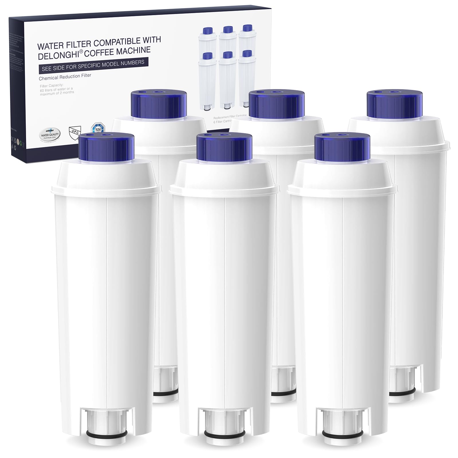 iRhodesy Filtro de Agua Para Cafetera Automática, Filtro Cafetera Delonghi Magnifica s Dinamica, ECAM, ETAM, ESAM, BCO, EC Séries, Filtro Delonghi DLSC002(6 unidades)